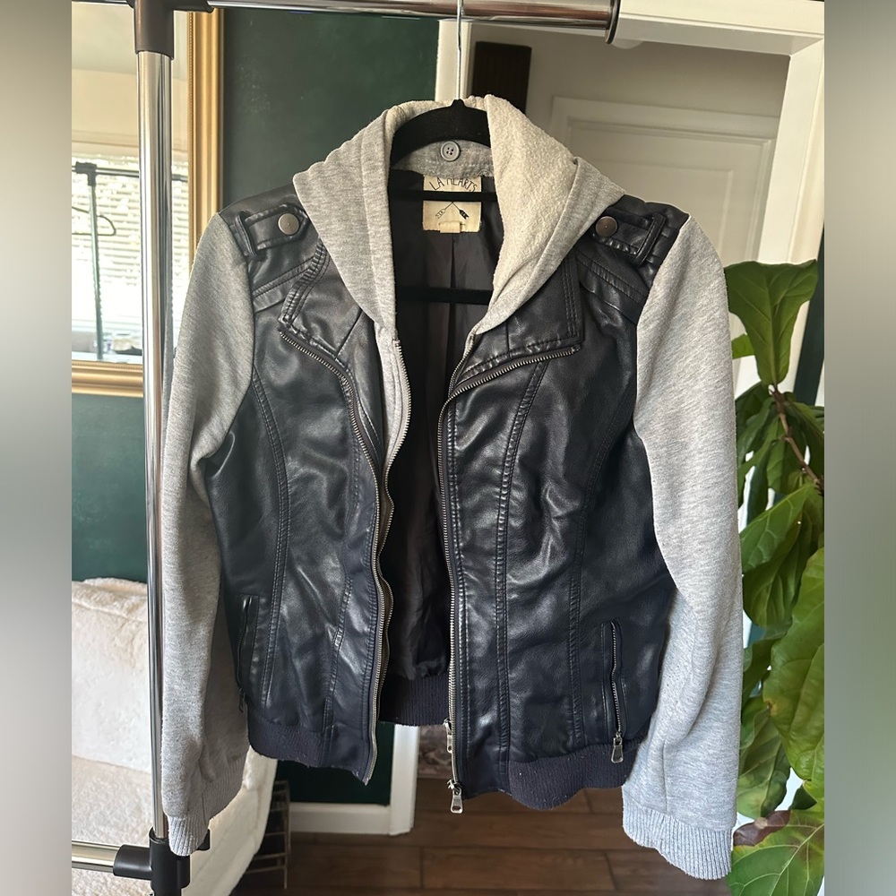 PacSun- leather jacket with hoodie